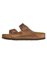 Birkenstock Skórzane klapki "Arizona" w kolorze jasnobrązowym rozmiar: 40. Brązowe klapki Birkenstock, bez wzorów, z otwartym noskiem, bez obcasa. Za 486.58 zł.