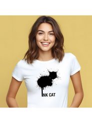 WOOOP Koszulka "Ink Cat" w kolorze białym rozmiar: XL. Białe bluzki Wooop, xl, bez wzorów, bez kołnierzyka, bez ramiączek. Za 79.21 zł.