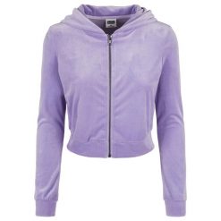 Bluza damska z kapturem Urban Classics aksamitna zip. Niebieskie bluzy Urban Classics, bez wzorów, z kapturem. Za 234.00 zł.
