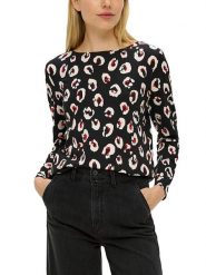 S.Oliver Koszulka w kolorze czarno-czerwono-kremowym rozmiar: 34. Brązowe bluzki S.Oliver, s, bez wzorów, bez kołnierzyka, bez ramiączek. Za 102.45 zł.