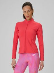 4F Bluza treningowa slim bez kaptura damska - koralowa XS. Czerwone bluzy 4f, xs, bez wzorów, z materiału, bez kaptura. Za 179.99 zł.