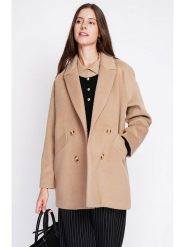 ASSUILI Płaszcz przejściowy w kolorze beżowym rozmiar: 34. Brązowe płaszcze Assuili, bez wzorów, z wełny, bez kaptura. Za 421.67 zł.