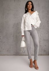 Szare Jeansy o Kroju Regular z Bawełnianego Denimu Timasta. Szare jeansy Renee, l, bez wzorów. Za 119.99 zł.