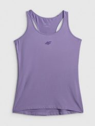 4F Top treningowy slim szybkoschnący damski - fioletowy S. Fioletowe koszulki sportowe 4f, bez wzorów, ze skóry, bez ramiączek, na fitness i siłownię. Za 69.99 zł.