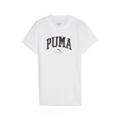 Damska koszulka z nadrukiem PUMA SQUAD PUMA White. Białe koszulki sportowe Puma, bez wzorów, bez ramiączek, na jogę i pilates. Za 67.99 zł.