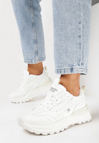 Białe Sznurowane Sneakersy z Wstawkami i Numerkiem Nelocca. Białe obuwie sportowe Born2be, bez zapięcia. Za 54.99 zł.