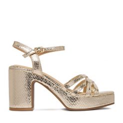 Sandały DeeZee. Żółte sandały DeeZee, bez wzorów, bez obcasa, na słupku, bez zapięcia. Za 139.99 zł.