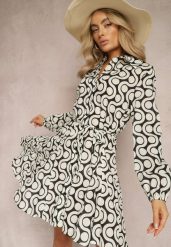 Beżowo-Czarna Koszulowa Sukienka z Bawełny z Geometrycznym Wzorem Vearil. Brązowe sukienki Renee, l, bez wzorów, z bawełny, bez kołnierzyka, bez ramiączek, mini, koszulowe. Za 49.99 zł.