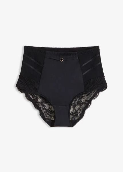 Figi shape z koronką o średnim stopniu modelowania. Czarne figi bonprix, bez wzorów, z koronki. Za 74.99 zł.