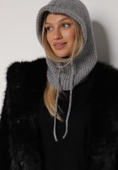 Szara Czapka Kominiarka z Wełną o Kroju Kaptura z Kominem Linezra. Szare czapki Born2be, bez wzorów, z dzianiny. Za 74.99 zł.