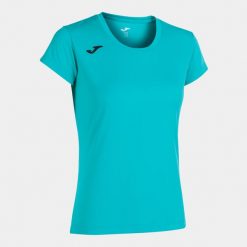 Koszulka do biegania damska Joma Record II z krótkim rękawem. Niebieskie bluzki Joma, l, bez wzorów, sportowe, bez kołnierzyka, bez ramiączek. Za 157.99 zł.