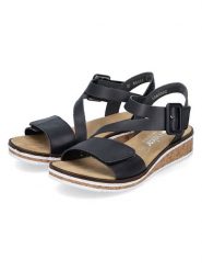 Rieker Sandały w kolorze czarnym rozmiar: 39. Czarne sandały Rieker, bez wzorów, z otwartym noskiem, bez obcasa, na koturnie, bez zapięcia. Za 163.64 zł.