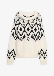 Sweter oversize z norweskim wzorem. Białe swetry bonprix, bez wzorów, bez ramiączek. Za 144.99 zł.
