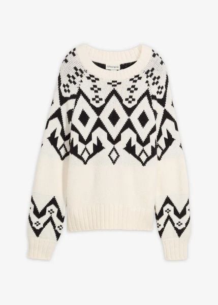 Sweter oversize z norweskim wzorem. Białe swetry bonprix, bez wzorów, bez ramiączek. Za 144.99 zł.
