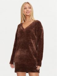 Guess Sukienka dzianinowa Talia W4BR72 Z3HH2 Brązowy Regular Fit. Brązowe sukienki Guess, m, z aplikacjami, z dzianiny, bez kołnierzyka, bez ramiączek. Za 279.99 zł.