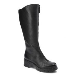 Czarne Kozaki Simen Damskie Eleganckie Buty Zimowe. Czarne kozaki Simen, na zimę, ze skóry, bez obcasa, bez zapięcia. Za 529.00 zł.