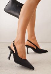 Czarne Szpilki VICES z Imitacji Zamszu z Odkrytą Piętą i Podłużną Klamrą Natterea. Czarne szpilki Born2be, bez wzorów, z jeansu, eleganckie, bez obcasa, na szpilce, bez zapięcia. Za 79.99 zł.