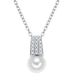 Srebrny naszyjnik z cyrkoniami i perłami w kolorze białym - dł. 40 cm. Białe naszyjniki The Pacific Pearl Company, Nova Pearls Copenhagen, z cyrkonią, srebrne. W wyprzedaży za 100.95 zł.