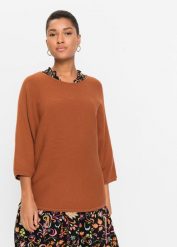 Sweter oversize w prążek, z materiału z domieszką wiskozy. Czarne swetry bonprix, bez wzorów, prążkowane, bez ramiączek. Za 99.99 zł.