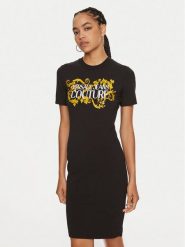 Versace Jeans Couture Sukienka codzienna 77HAOE05 CJ02E Czarny Slim Fit. Czarne sukienki Versace Jeans Couture, na co dzień, xs, bez wzorów, z bawełny, bez kołnierzyka, bez ramiączek, proste. Za 369.99 zł.