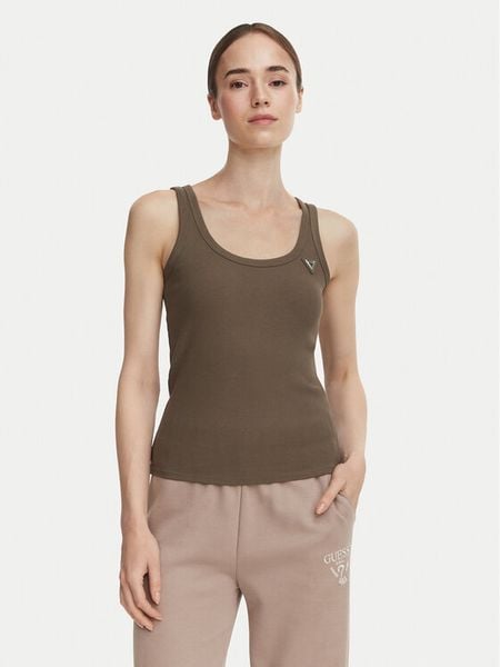 Guess Top V4YP06 K8RT2 Khaki Slim Fit. Brązowe topy Guess, s, z aplikacjami, z wiskozy, bez kołnierzyka, bez ramiączek. Za 154.99 zł.