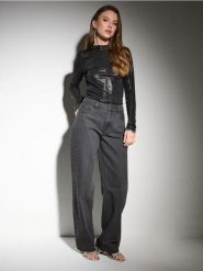 Jeansy straight mid waist - czarny. Czarne jeansy Sinsay, bez wzorów. Za 69.99 zł.