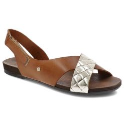 Brązowe Sandały Armodo Modne Obuwie Damskie. Brązowe sandały Armodo, bez wzorów, ze skóry, eleganckie, bez obcasa, na płaskiej podeszwie, bez zapięcia. Za 233.99 zł.