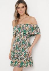 Zielona Sukienka Hiszpanka Mini z Elastycznej Wiskozy Zamra. Zielone sukienki Born2be, na lato, m, bez wzorów, z wiskozy, bez kołnierzyka, bez ramiączek, mini. Za 64.99 zł.