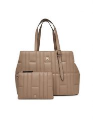 Tommy Hilfiger Torebka Th Feminine Tote AW0AW17452 Beżowy. Brązowe torebki klasyczne TOMMY HILFIGER, bez wzorów, ze skóry, bez dodatków. Za 749.99 zł.