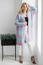 Elegancki sweter kardigan w romby liliowy. Kardigany PeeKaBoo, uniwersalny, bez wzorów. Za 299.00 zł.