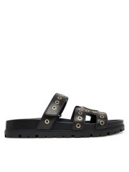 Guess Klapki FLPFAS ELE03 Czarny. Czarne klapki Guess, z aplikacjami, ze skóry, bez obcasa. Za 459.99 zł.