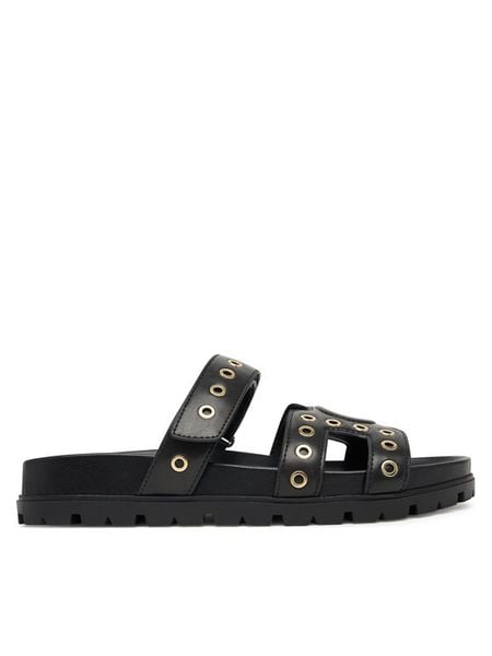 Guess Klapki FLPFAS ELE03 Czarny. Czarne klapki Guess, z aplikacjami, ze skóry, bez obcasa. Za 459.99 zł.