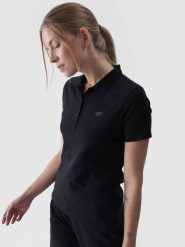 4F Koszulka polo slim damska - czarna XXL. Czarne koszulki polo 4f, xs, bez wzorów, z bawełny, bez kołnierzyka, bez ramiączek. Za 89.99 zł.