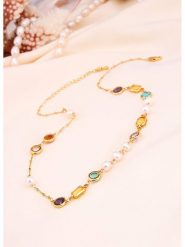 L'Atelier de Gaia Pozłacany naszyjnik perłami i cyrkoniami - dł. 50 cm rozmiar: onesize. Białe naszyjniki L'Atelier de Gaia, z cyrkonią, pozłacane. Za 160.96 zł.