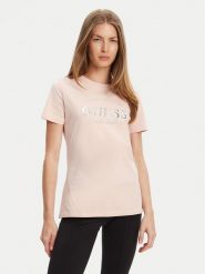 Guess T-Shirt V5YI12 J1314 Różowy Regular Fit. Czerwone t-shirty Guess, s, z aplikacjami, z bawełny, bez kołnierzyka, bez ramiączek. Za 159.99 zł.