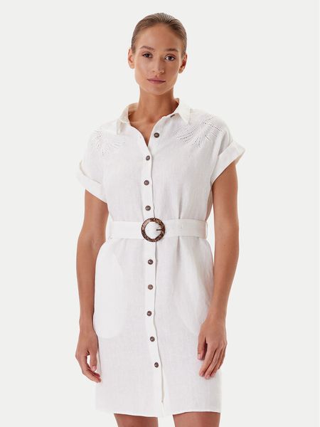 Tatuum Sukienka koszulowa Salima T2509.207 Biały Regular Fit. Białe sukienki Tatuum, bez wzorów, ze lnu, bez kołnierzyka, bez ramiączek, koszulowe. Za 229.99 zł.