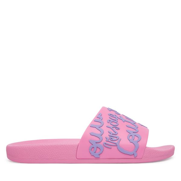 Klapki Versace Jeans Couture. Czerwone klapki Versace Jeans Couture, bez wzorów, z jeansu, bez obcasa. Za 202.99 zł.