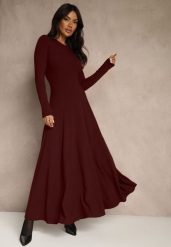 Bordowa Rozkloszowana Sukienka z Bawełny Tusmala. Czerwone sukienki Renee, na co dzień, l, bez wzorów, z bawełny, eleganckie, bez kołnierzyka, bez ramiączek, maxi, proste. Za 159.99 zł.