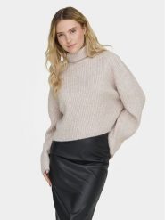 ONLY Golf Melanie 15321177 Beżowy Regular Fit. Brązowe golfy Only, s, bez wzorów, z syntetyku, bez ramiączek. Za 79.99 zł.