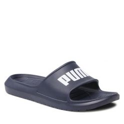 Klapki Puma. Niebieskie klapki Puma, bez wzorów, bez obcasa. Za 59.99 zł.