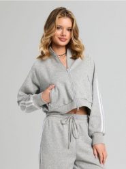 Rozpinana bluza z lampasami - szary. Szare bluzy Sinsay, l, bez wzorów, bez kaptura. Za 59.99 zł.