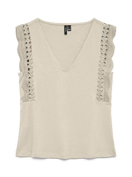 Vero Moda Bluzka w kolorze beżowym rozmiar: M. Brązowe bluzki Vero Moda, m, bez wzorów, z bawełny, bez kołnierzyka, bez ramiączek. Za 84.21 zł.