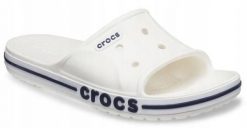 Klapki Dla Dorosłych Crocs Bayaband Slide. Białe klapki Crocs, bez wzorów, z materiału, bez obcasa. Za 119.99 zł.