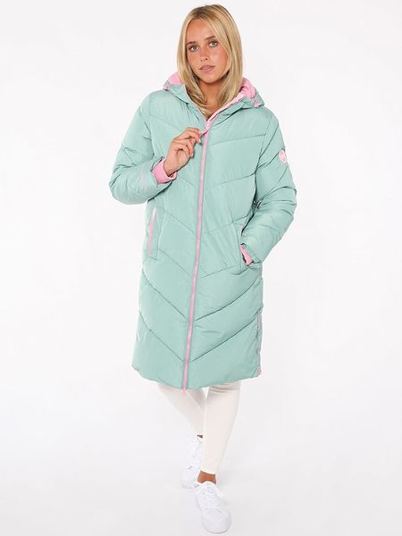 Zwillingsherz Płaszcz pikowany "Positive Mind" w kolorze turkusowo-jasnoróżowym rozmiar: M. Czerwone płaszcze Zwillingsherz, m, bez wzorów, bez kaptura. Za 369.82 zł.