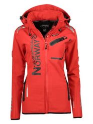 Geographical Norway Kurtka softshellowa "Reine" w kolorze czerwono-czarnym rozmiar: XL. Czerwone kurtki sportowe Geographical Norway, xl, z aplikacjami, bez kaptura, outdoorowe. Za 153.34 zł.
