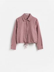 Koszula w kratę - czerwony. Czerwone koszule Reserved, l, bez wzorów, z bawełny, bez kołnierzyka, bez ramiączek. Za 129.99 zł.