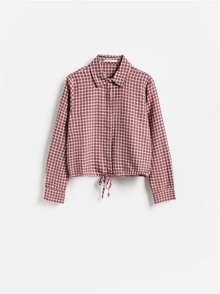 Koszula w kratę - czerwony. Czerwone koszule Reserved, l, bez wzorów, z bawełny, bez kołnierzyka, bez ramiączek. Za 129.99 zł.