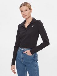 Calvin Klein Jeans Bluzka Polo Collar Milano Regular Top J20J222556 Czarny Regular Fit. Czarne koszulki polo Calvin Klein Jeans, s, bez wzorów, z jeansu, bez kołnierzyka, bez ramiączek. Za 179.99 zł.