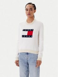 Tommy Jeans Sweter Colorblock Flag DW0DW20970 Biały Regular Fit. Białe swetry Tommy Jeans, s, bez wzorów, z jeansu, bez ramiączek. Za 469.99 zł.
