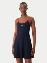 Tommy Jeans Sukienka codzienna DW0DW22335 Granatowy Slim Fit. Niebieskie sukienki Tommy Jeans, na co dzień, m, bez wzorów, z bawełny, bez kołnierzyka, bez ramiączek, proste. Za 329.99 zł.